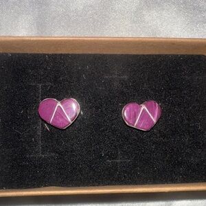 Purple Zuni Inlay Heart Post Earrings .25”